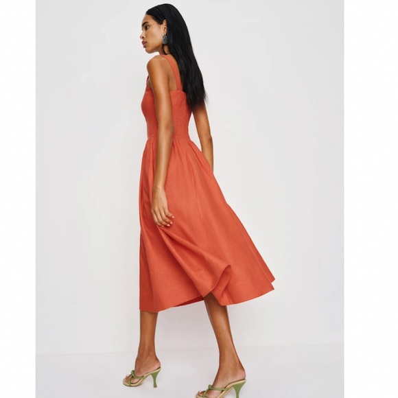 Reformation Janu Linen Dress Red Coral - Picture 2 of 6